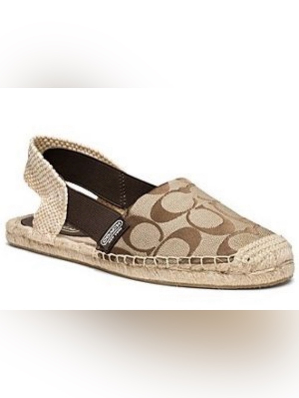 Coach Rayanne Signature Jacquard Espadrille Slingback Flats Khaki Brown Size 8.5